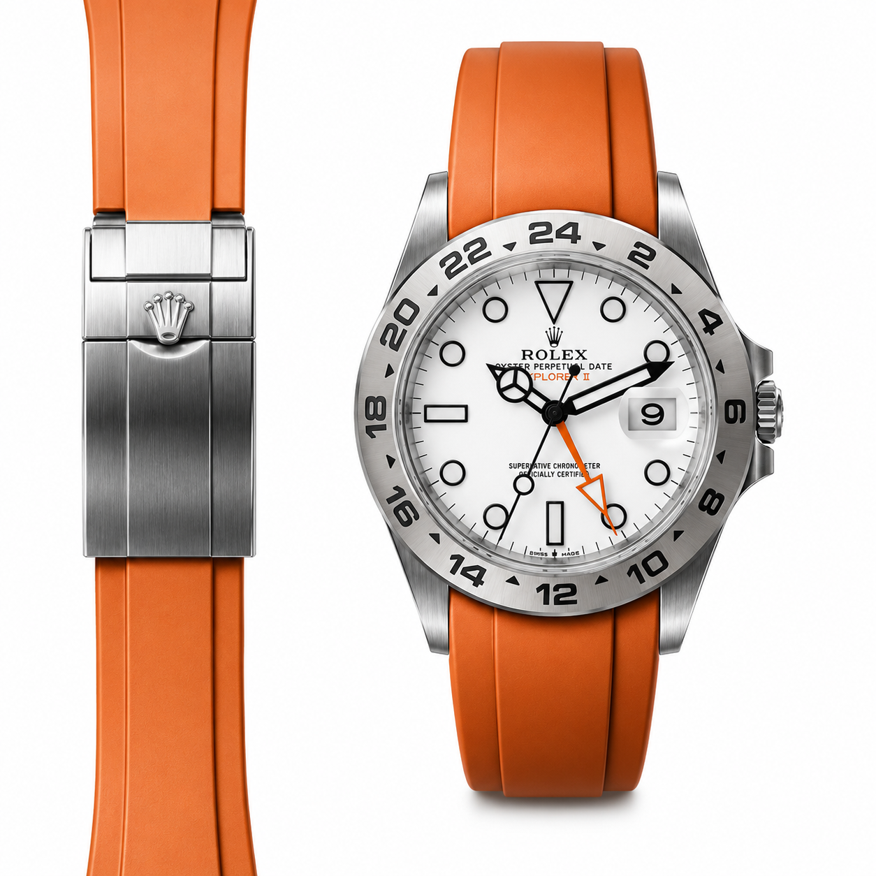 Curved End Rubber Strap for Rolex Explorer II 42mm Deployant (Produced between 2021-Present)