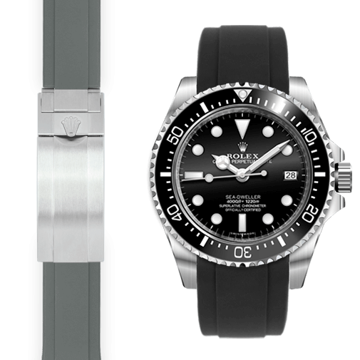 Curved End Rubber Strap for Rolex Sea-Dweller 4000 Deployant