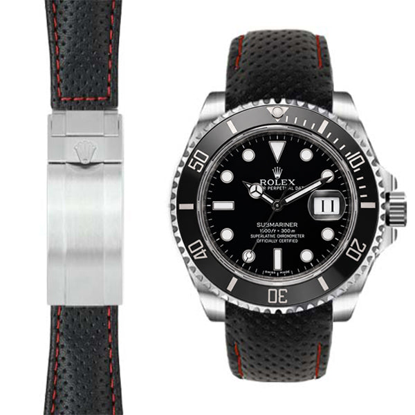 Curved End Leather Strap for Rolex Submariner Ceramic Deployant