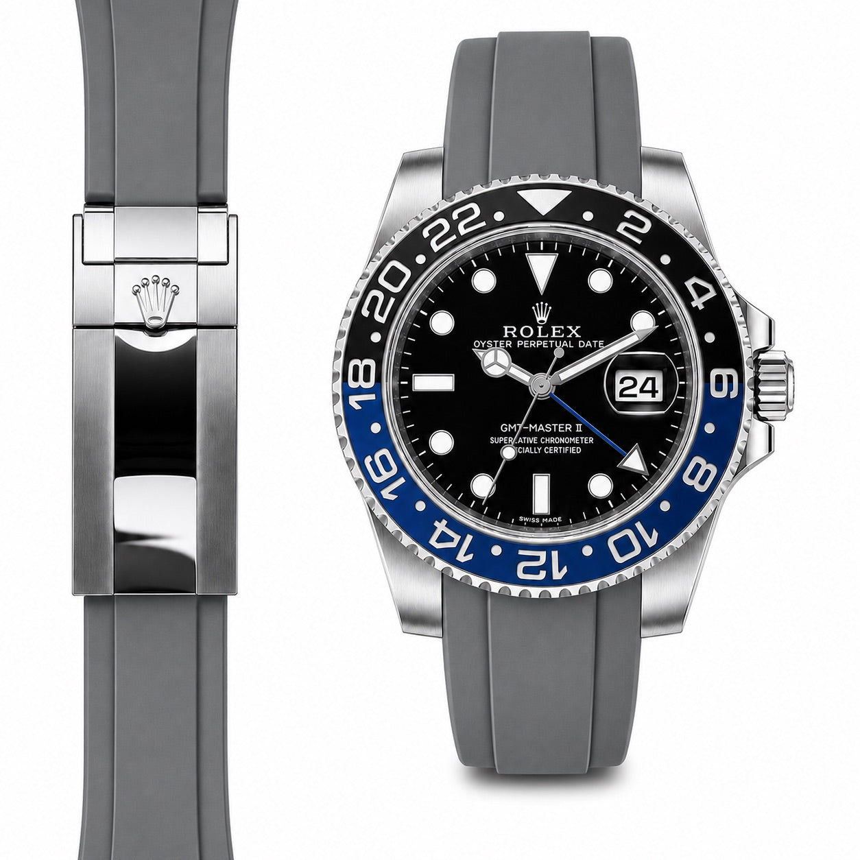 Curved End Rubber Strap for Rolex GMT Master II Ceramic Deployant
