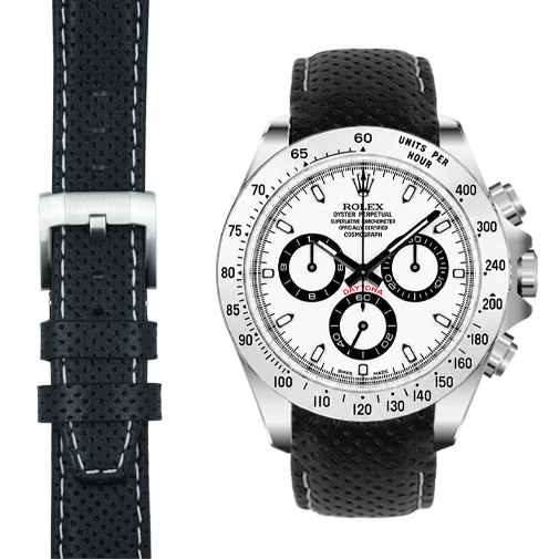 Curved End Racing Leather Strap for Rolex Daytona with Tang Buckle