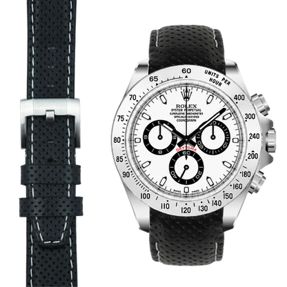 Curved End Racing Leather Strap for Rolex Daytona with Tang Buckle