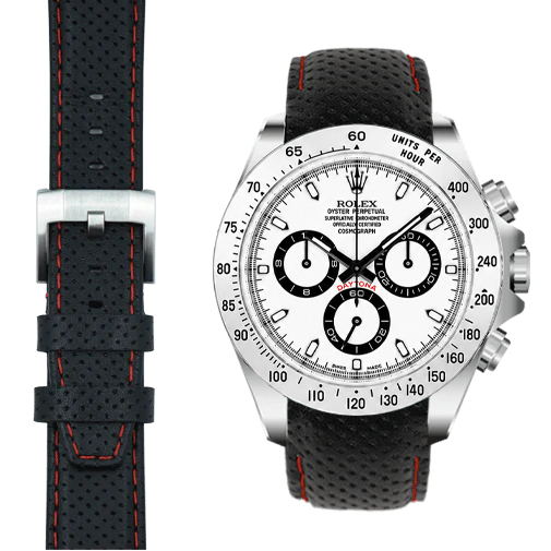 Curved End Racing Leather Strap for Rolex Daytona with Tang Buckle