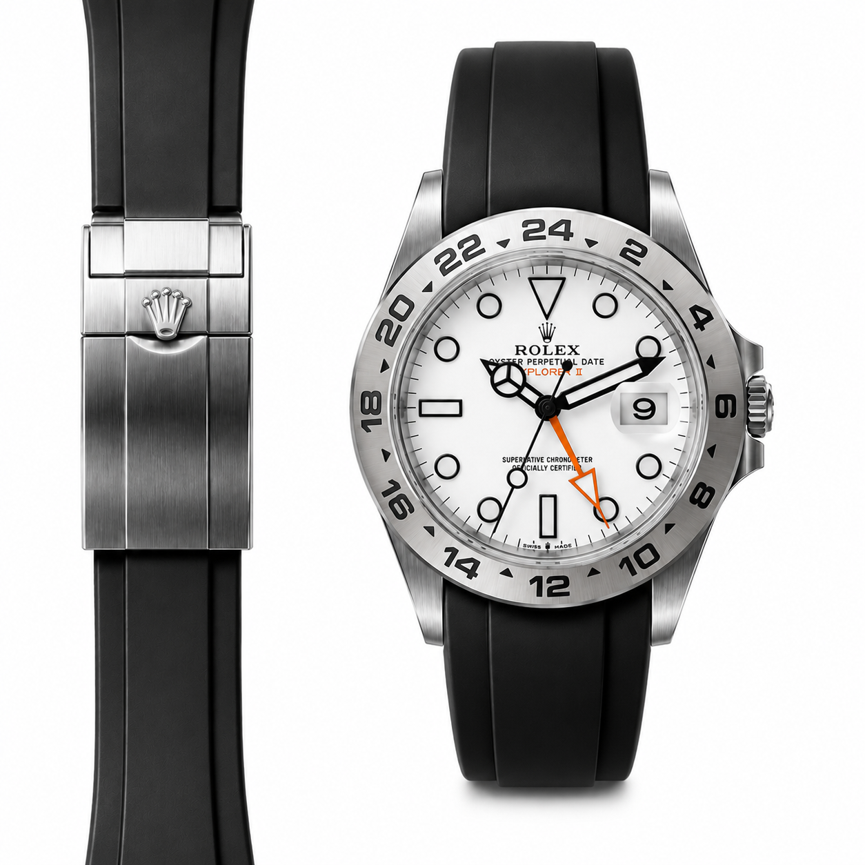 Curved End Rubber Strap for Rolex Explorer II 42mm Deployant (Produced between 2021-Present)