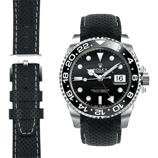 Curved End Racing Leather Strap for Rolex GMT Master II Ceramic with Tang Buckle