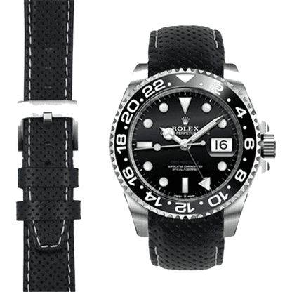 Curved End Racing Leather Strap for Rolex GMT Master II Ceramic with Tang Buckle