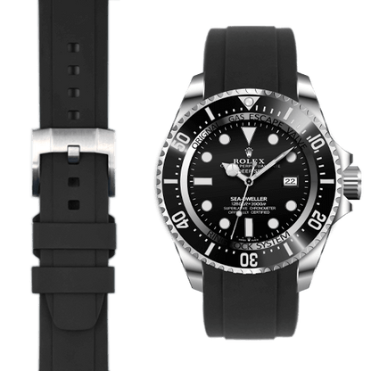 Curved End Rubber Strap for Rolex Deepsea with Tang Buckle