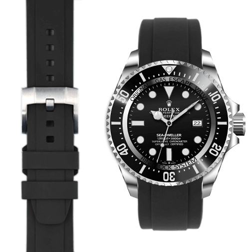 Curved End Rubber Strap for Rolex Deepsea with Tang Buckle