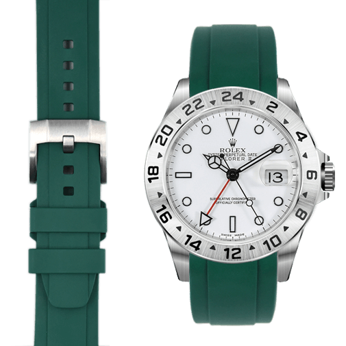 Curved End Rubber Strap for Rolex Explorer II with Tang Buckle