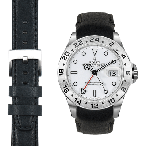 Curved End Leather Strap for Rolex Explorer II with Tang Buckle