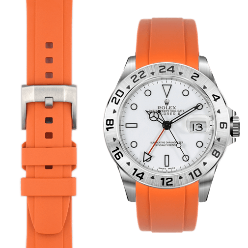 Curved End Rubber Strap for Rolex Explorer II with Tang Buckle