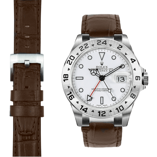 Steel End Link Leather Strap for Rolex Explorer II with Tang Buckle