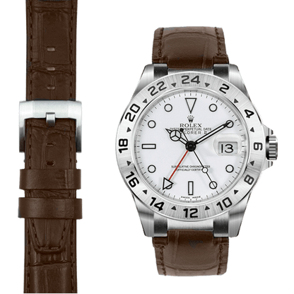 Steel End Link Leather Strap for Rolex Explorer II with Tang Buckle