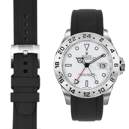 Curved End Rubber Strap for Rolex Explorer II with Tang Buckle
