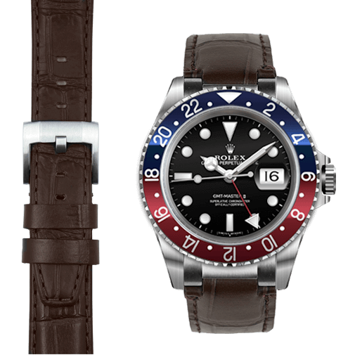 Steel End Link Leather Strap for Rolex GMT Master I & II with Tang Buckle