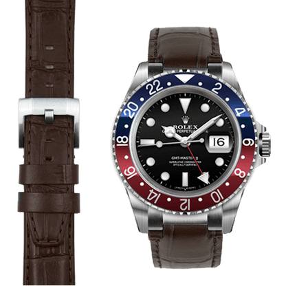 Steel End Link Leather Strap for Rolex GMT Master I & II with Tang Buckle