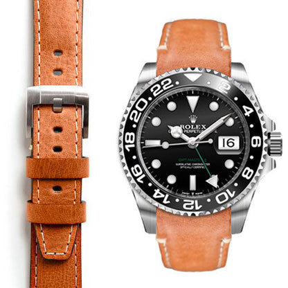 Curved End Leather Strap for Rolex GMT Master II Ceramic with Tang Buckle