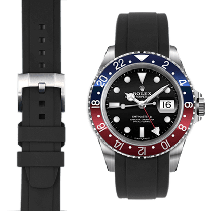 CURVED END RUBBER STRAP FOR ROLEX GMT MASTER I & II WITH TANG BUCKLE