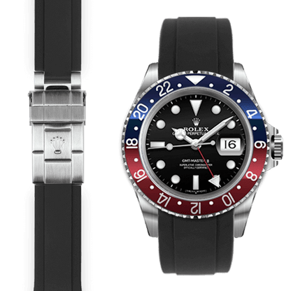 Curved End Rubber Strap for Rolex GMT Master I & II Deployant