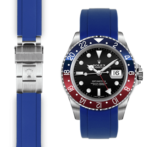Curved End Rubber Strap for Rolex GMT Master I & II Deployant
