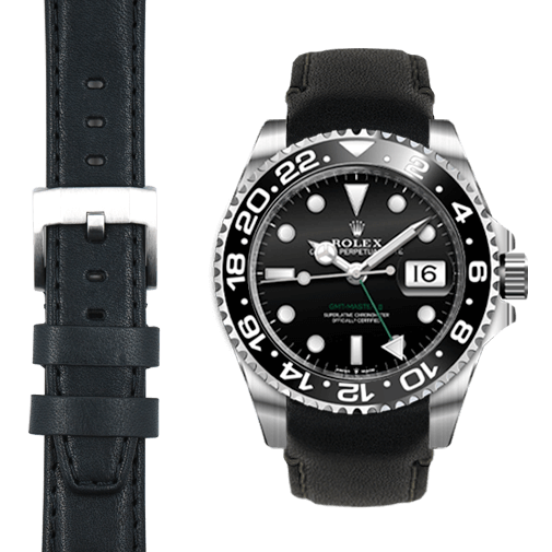 Curved End Leather Strap for Rolex GMT Master II Ceramic with Tang Buckle