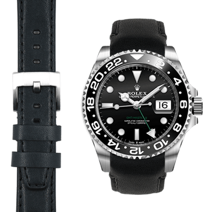 Curved End Leather Strap for Rolex GMT Master II Ceramic with Tang Buckle