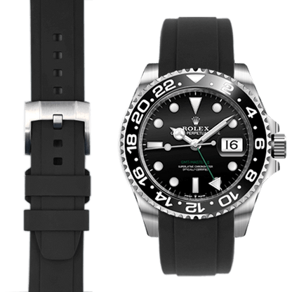 Curved End Rubber Strap for Rolex GMT Master II Ceramic with Tang Buckle