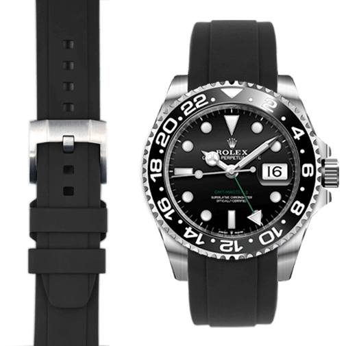 Curved End Rubber Strap for Rolex GMT Master II Ceramic with Tang Buckle