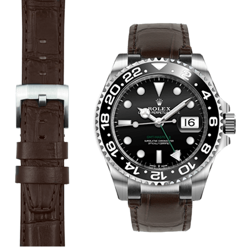 Steel End Link Leather Strap for Rolex GMT Master II Ceramic with Tang Buckle