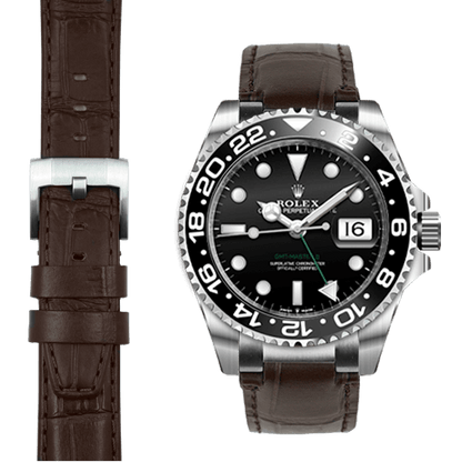 Steel End Link Leather Strap for Rolex GMT Master II Ceramic with Tang Buckle