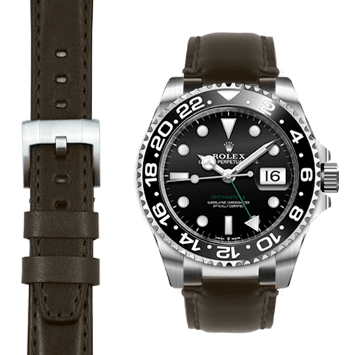 Steel End Link Leather Strap for Rolex GMT Master II Ceramic with Tang Buckle