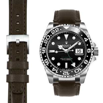 Steel End Link Leather Strap for Rolex GMT Master II Ceramic with Tang Buckle