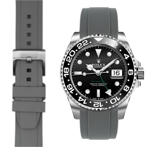 Curved End Rubber Strap for Rolex GMT Master II Ceramic with Tang Buckle