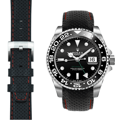 Curved End Racing Leather Strap for Rolex GMT Master II Ceramic with Tang Buckle