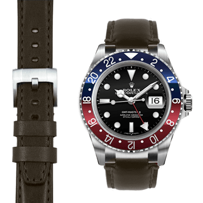 Steel End Link Leather Strap for Rolex GMT Master I & II with Tang Buckle