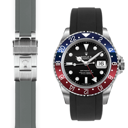 Curved End Rubber Strap for Rolex GMT Master I & II Deployant