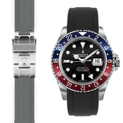 Curved End Rubber Strap for Rolex GMT Master I & II Deployant