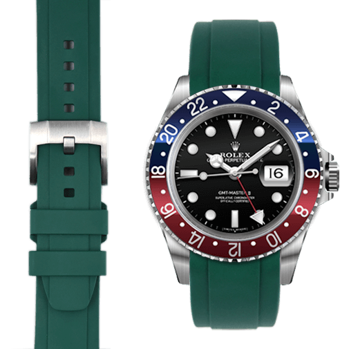 CURVED END RUBBER STRAP FOR ROLEX GMT MASTER I & II WITH TANG BUCKLE