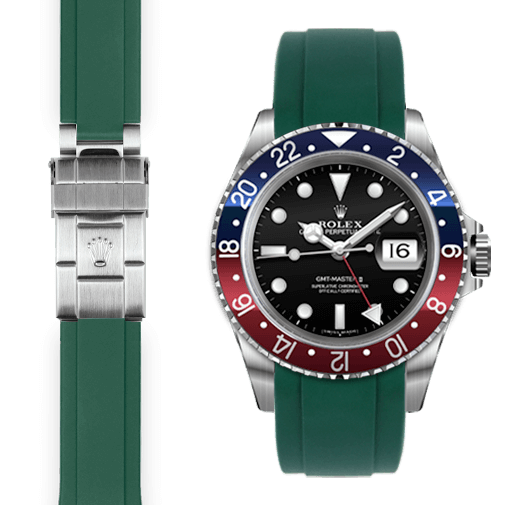 Curved End Rubber Strap for Rolex GMT Master I & II Deployant