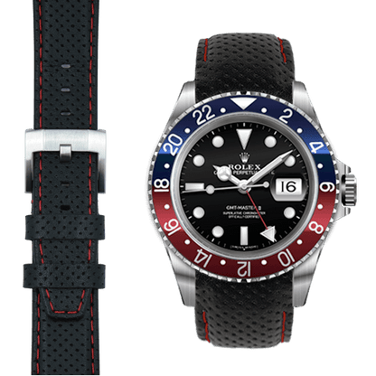 Curved End Racing Leather Strap for Rolex GMT Master I & II with Tang Buckle