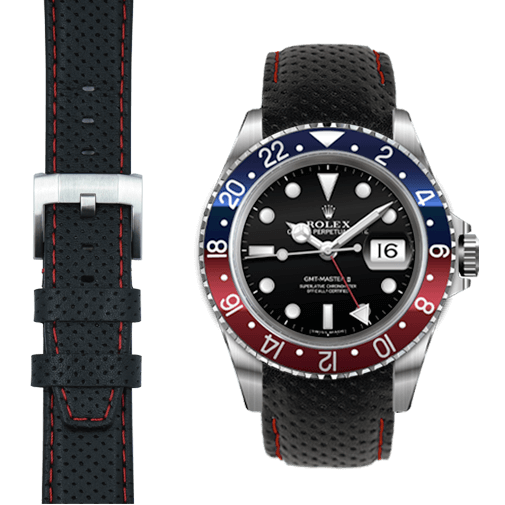 Curved End Racing Leather Strap for Rolex GMT Master I & II with Tang Buckle
