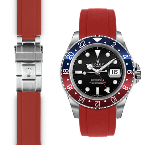 Curved End Rubber Strap for Rolex GMT Master I & II Deployant
