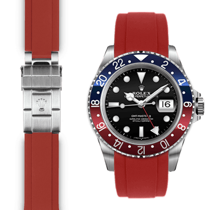 Curved End Rubber Strap for Rolex GMT Master I & II Deployant