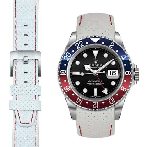 Curved End Racing Leather Strap for Rolex GMT Master I & II with Tang Buckle