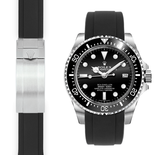 Curved End Rubber Strap for Rolex Sea-Dweller 4000 Deployant