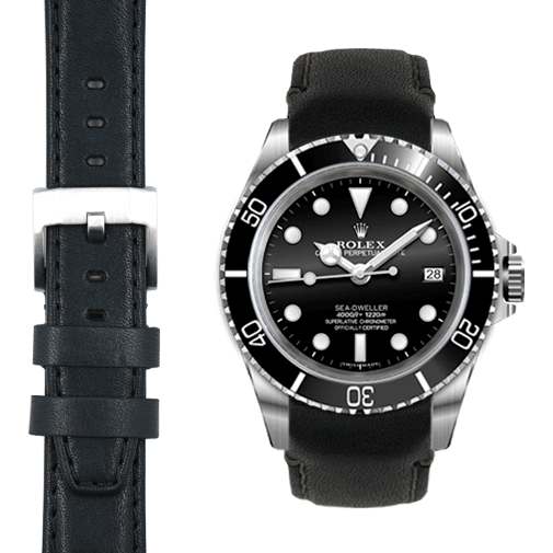 Curved End Leather Strap for Rolex Sea-Dweller with Tang Buckle