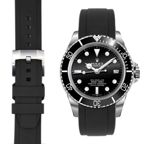 Curved End Rubber Strap for Rolex Sea-Dweller with Tang Buckle