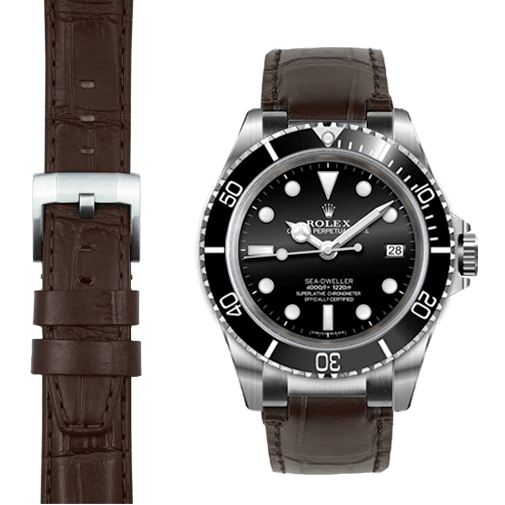 Steel End Link Leather Strap for Rolex Sea-Dweller with Tang Buckle