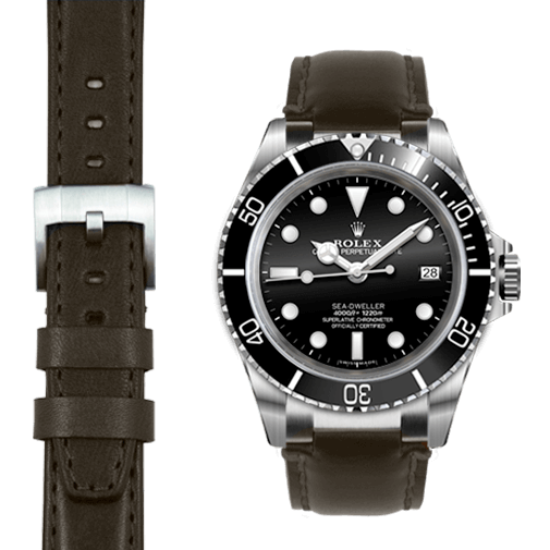 Steel End Link Leather Strap for Rolex Sea-Dweller with Tang Buckle