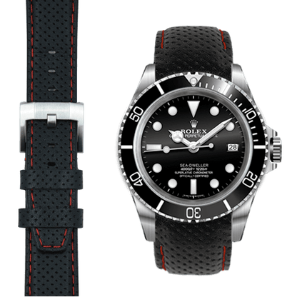 Curved End Racing Leather Strap for Rolex Sea-Dweller with Tang Buckle